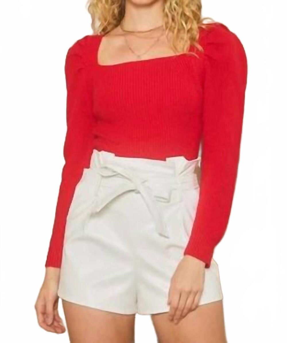 NEW IDEM DITTO puff shoulder back tie sweater top in red
